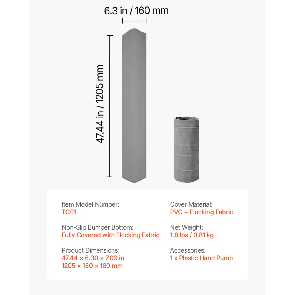 VEVOR Paracolpi per Letto per Bambini Piccoli, 1205 x 160 x 180 mm di Protezione per Letto Gonfiabile con Pompa Manuale, Paracolpi Antiscivolo per Bambini Letti Leggero e Portatile 2 Pezzi