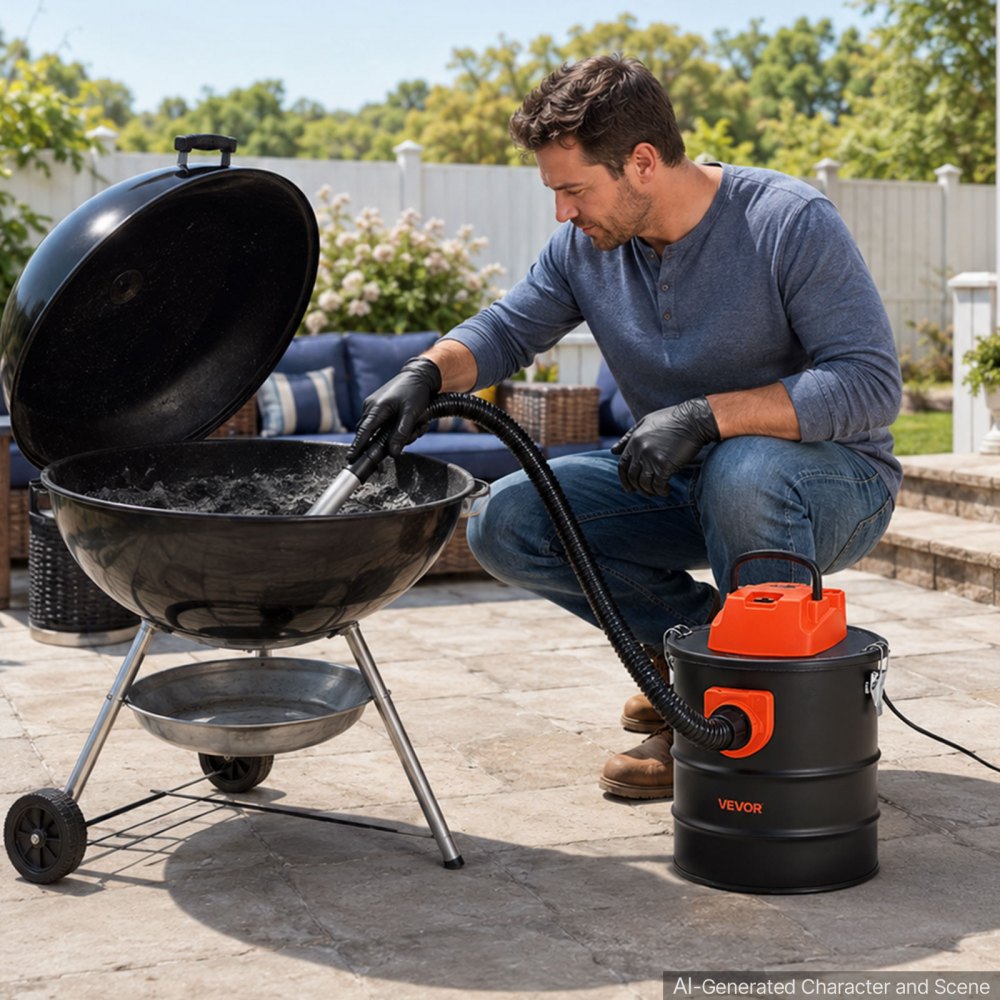 VEVOR Aspiracenere 15 L 800 W, Aspiratore per Camino con Corpo in Acciaio, Filtrazione a Doppio Stadio e Tubo da 0,8m, per Camino, Stufa a Pellet, Stufa a Legna, Braciere e Griglia, Nero e Arancione