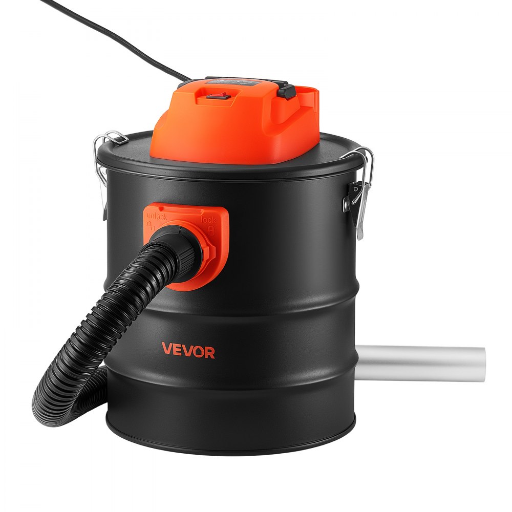 VEVOR Aspiracenere 15 L 800 W, Aspiratore per Camino con Corpo in Acciaio, Filtrazione a Doppio Stadio e Tubo da 0,8m, per Camino, Stufa a Pellet, Stufa a Legna, Braciere e Griglia, Nero e Arancione
