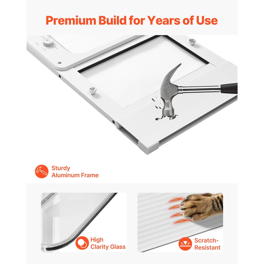 VEVOR Porta per Gatti per Finestra Regolabile Finestre di Larghezza da 788 a 915 mm, 4 Modalità di Chiusura di Sicurezza, Telaio in Alluminio e Vetro ad Alta Trasparenza, Chiusura Magnetica, Bianca