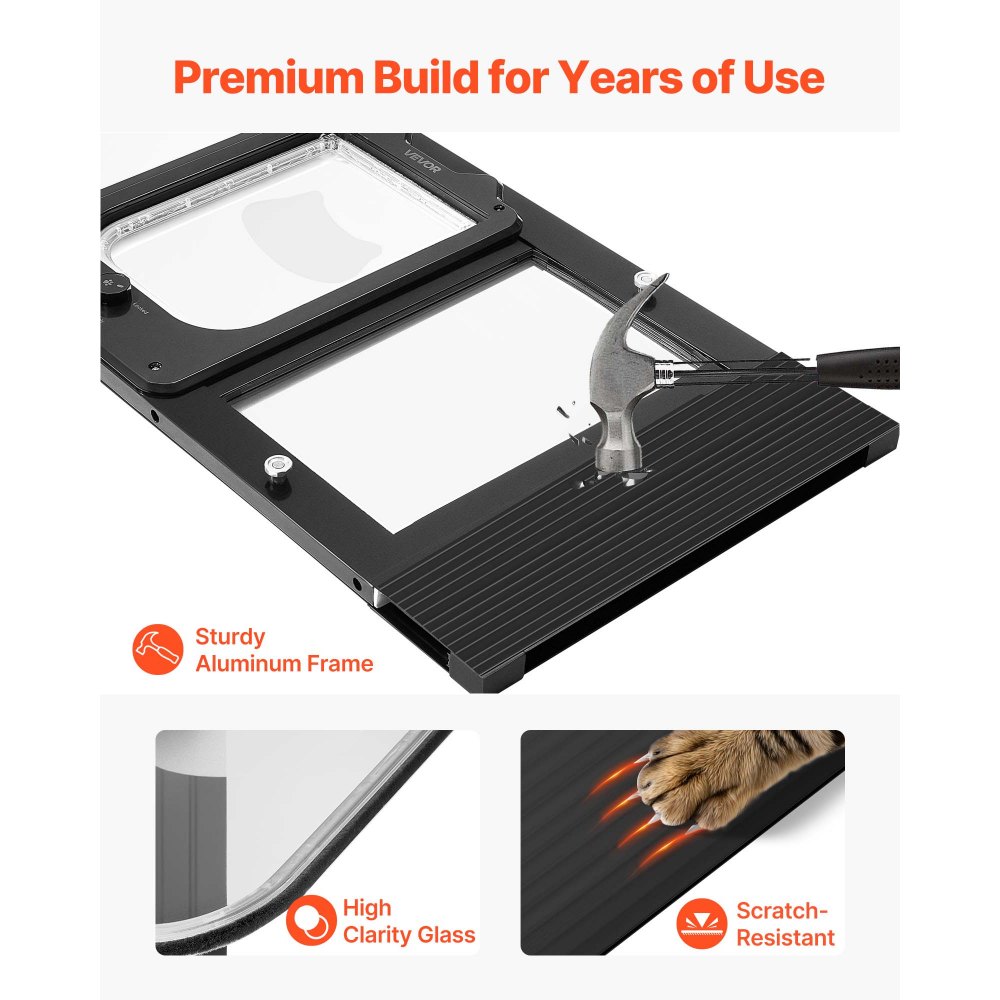 VEVOR Porta per Gatti per Finestra da 914 x 388 x 40 mm, 4 Modalità di Chiusura di Sicurezza, Telaio in Alluminio e Vetro ad Alta Trasparenza, per Animali Domestici Resistente alle Intemperie
