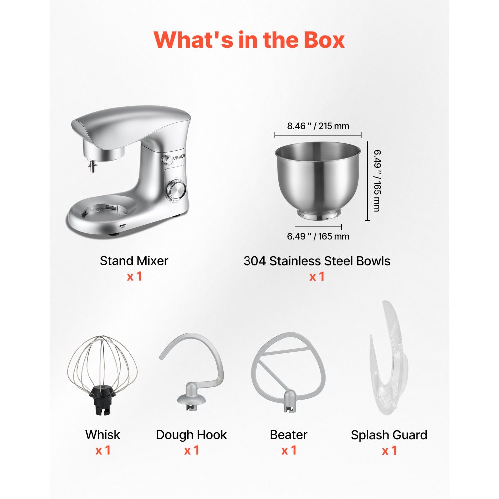 VEVOR Stand Mixer, 4.2 L Electric Kitchen Mixer, 1500W Dough-Mixer, 10 + Pulse Speeds Tilt-head Food-Mixer with Stainless Steel Bowl, Dough Hook, Whisk, Beater, for Baking, Mixing, Whipping & Kneading