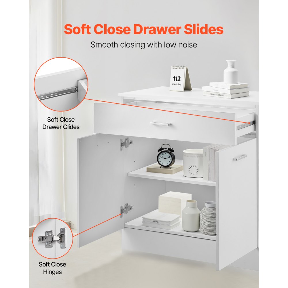 VEVOR white base cabinet, kitchen cabinet with drawers (800 x 475 x 816 mm), drawer base cabinet, ready-to-assemble cabinet with soft-close doors and adjustable shelf, for home and office