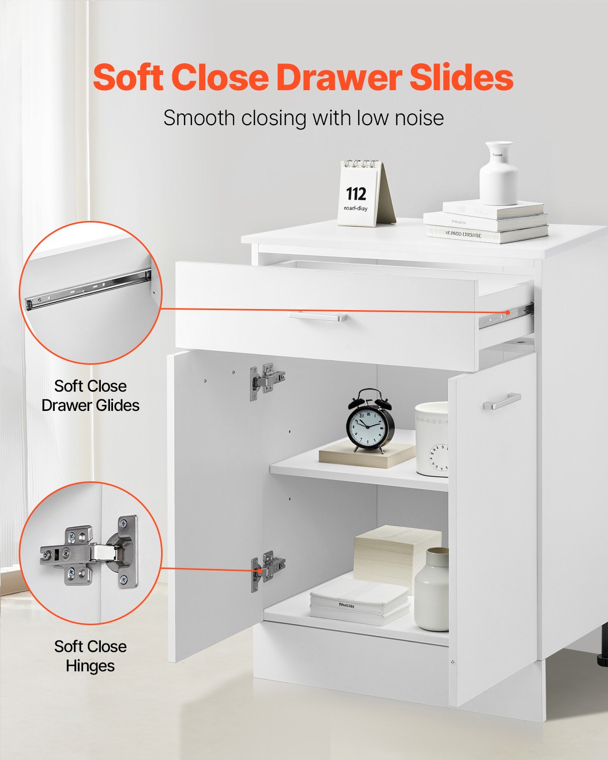 VEVOR Mobiletto Pronto da Montare con Cassetto, Mobiletto Base con Cassetto non Assemblato da 600 x 477 x 816 mm con Ante a Chiusura Ammortizzata e Ripiano Regolabile, per Ufficio Domestico