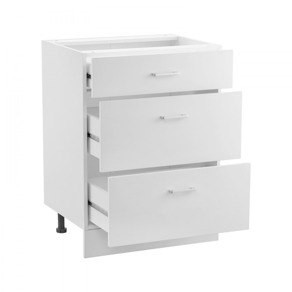 VEVOR Mobiletto Base con 3 Cassetti non Assemblato 600 x 475 x 816 mm, Mobiletto Pronto da Montare con Ante a Chiusura Ammortizzata Ripiano Regolabile per Ufficio Uso Domestico Casa, Bianco