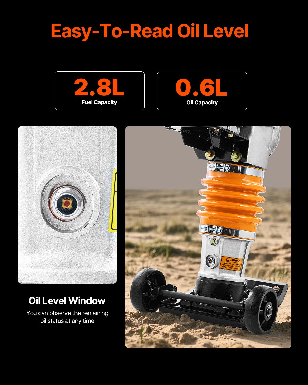 VEVOR Vibrocostipatore per Terreno 6,5 CV, Costipatore Vibrante Verticale Motore da 196 cc, Forza d'Impatto 3600 Libbre/Piede², Compattatore a Scoppio Profondità di Compattazione max. 26" per Terreno