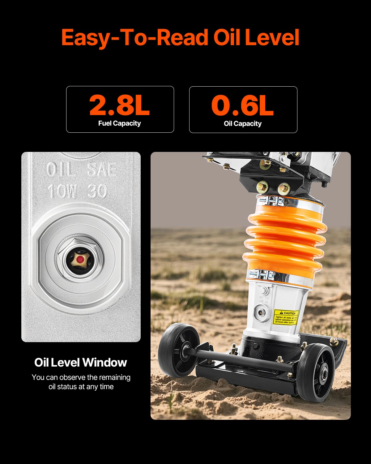 VEVOR Vibrocostipatore per Terreno 6,5 CV, Costipatore Vibrante Verticale Motore 196 cc, Costipatore Verticale a Quattro Molle Forza d'Impatto 3600 Libbre/Piede², Compattatore a Scoppio per Terreno