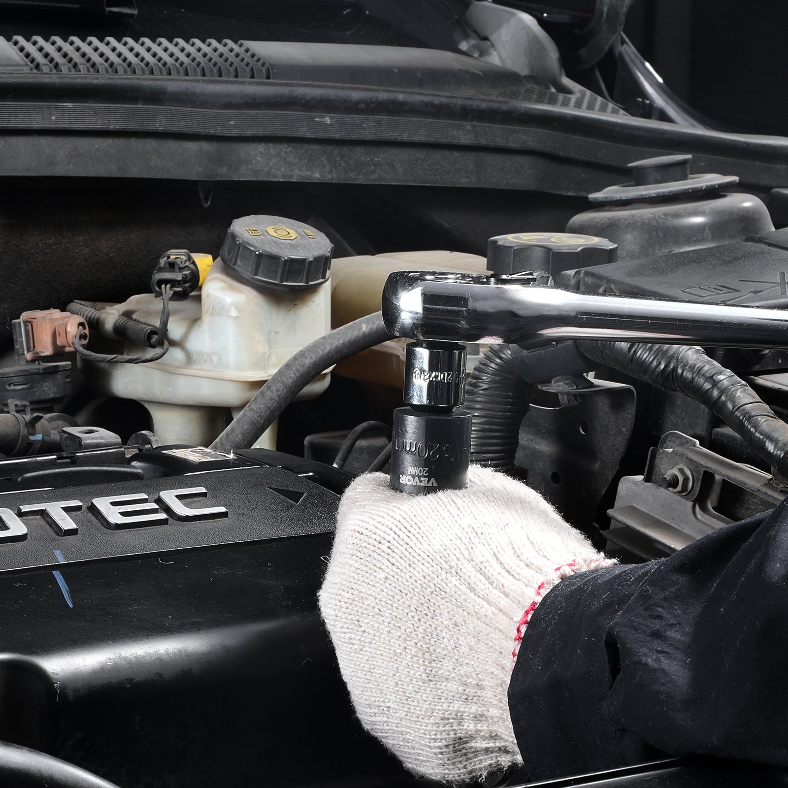 VEVOR Set di bussole a percussione da 3/8", Set di bussole piatte da 14 pezzi metrico 7-20 mm, Acciaio legato al Cr-Mo a 6 punti per riparazioni auto, Kit di bussole a percussione per riparazioni