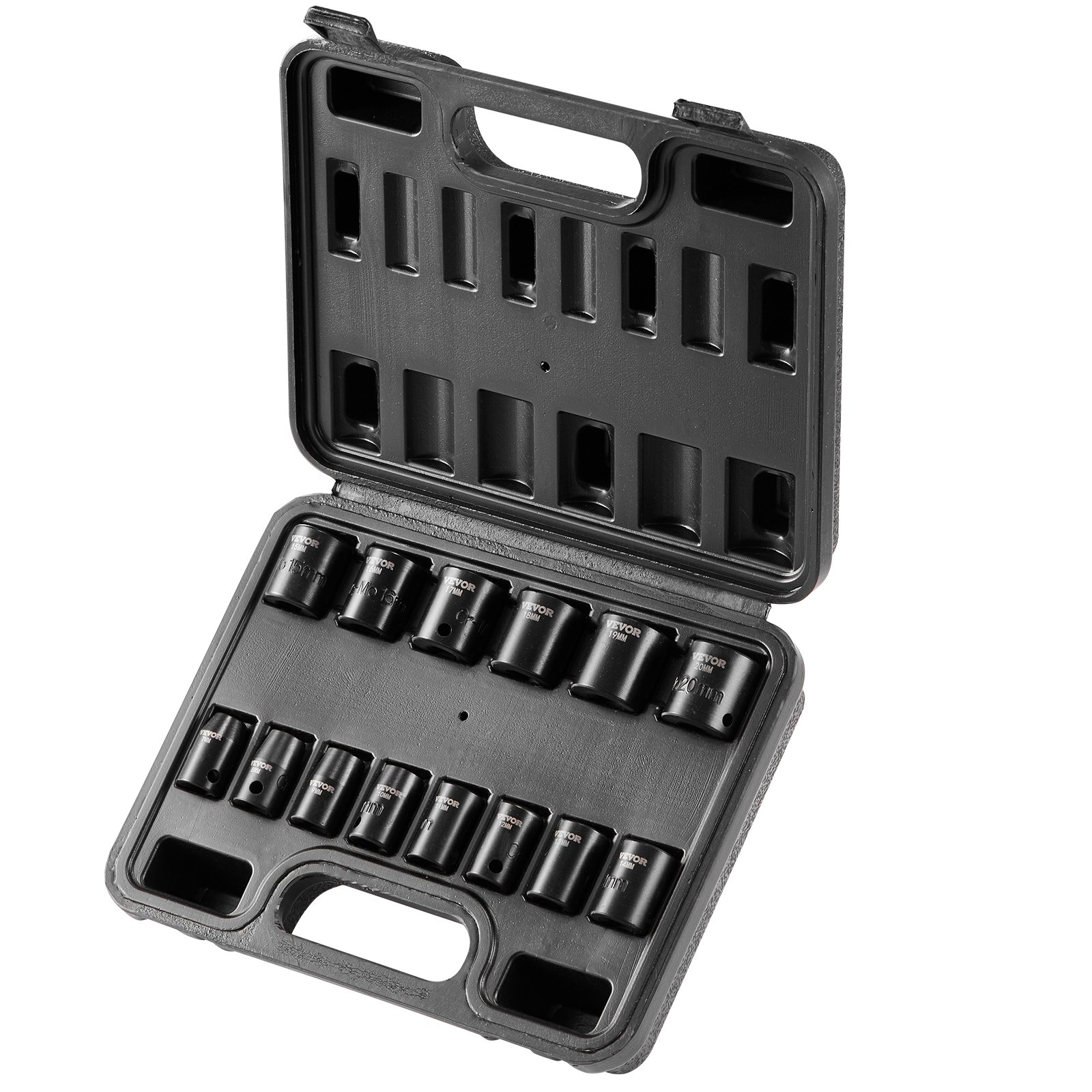 VEVOR Set di bussole a percussione da 3/8", Set di bussole piatte da 14 pezzi metrico 7-20 mm, Acciaio legato al Cr-Mo a 6 punti per riparazioni auto, Kit di bussole a percussione per riparazioni
