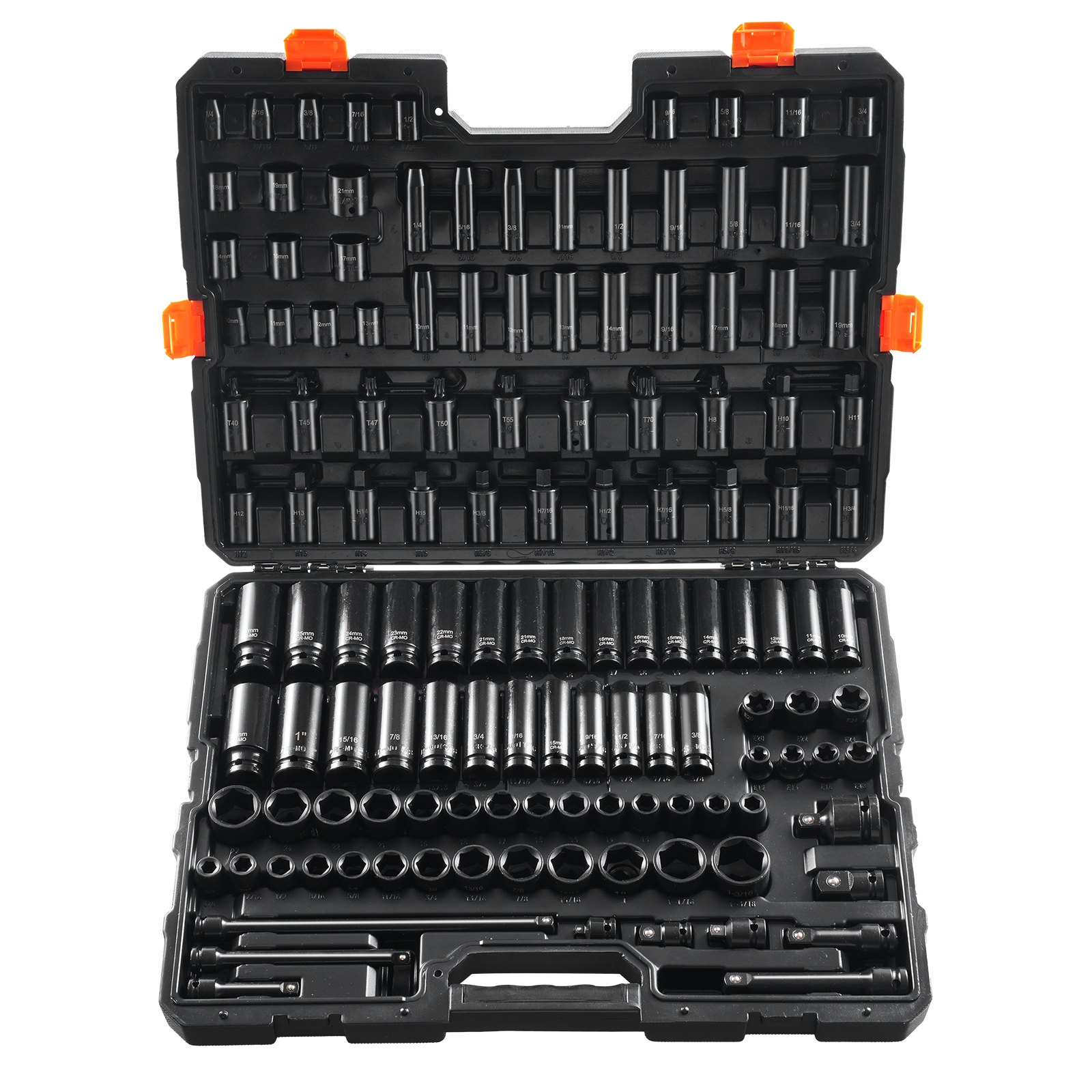 VEVOR Set di Viti a Percussione con Attacco da 3/8" e 1/2", Set di Bussole Metriche e SAE 130 Pezzi Acciaio Legato al Cr-Mo per Riparazioni Auto, Marcature Dimensioni Facile Lettura, con Valigetta