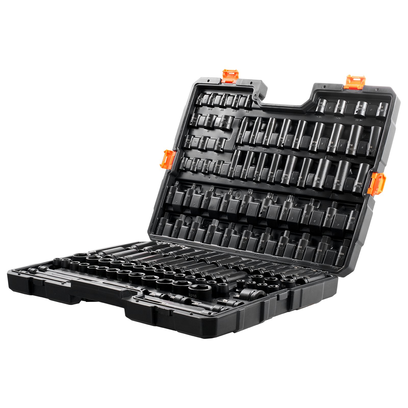 VEVOR Set di Viti a Percussione con Attacco da 3/8" e 1/2", Set di Bussole Metriche e SAE 130 Pezzi Acciaio Legato al Cr-Mo per Riparazioni Auto, Marcature Dimensioni Facile Lettura, con Valigetta