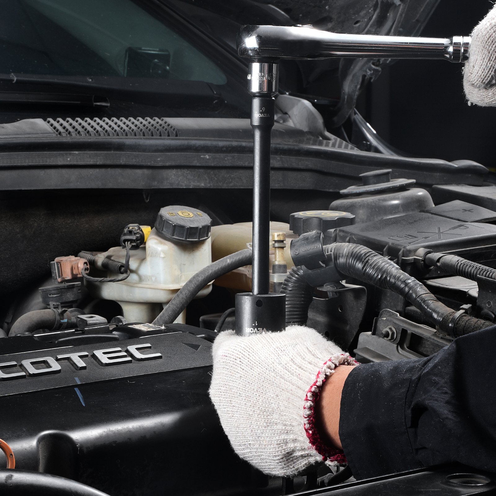 VEVOR Set di bussole a percussione da 3/8", Set di bussole piatte da 29 pezzi SAE 3/8-1" metrico 8-22 mm, Acciaio legato CR-V a 6 punti per riparazione auto, Kit di attrezzi con scatola portabile