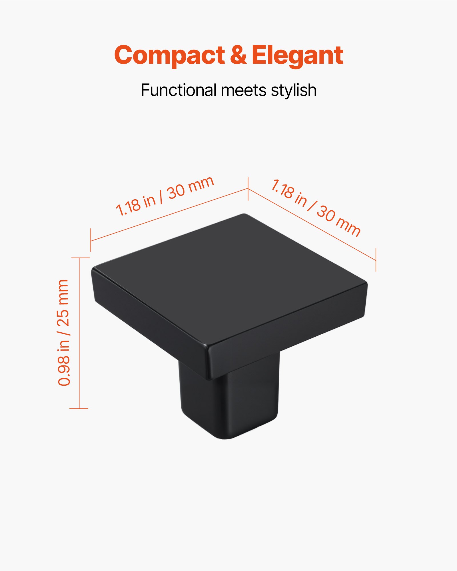 VEVOR Pomelli per Mobili, 10 Pezzi, Maniglie per Cassetti e Porte in Lega di Zinco, Pomelli Quadrati Solidi, Ferramenta per Armadietti con Viti per Bagno e Cucina, Nero, 30 x 30 x 25 mm