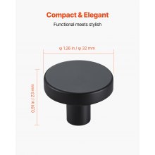 VEVOR Pomelli per Mobili, 10 Pezzi, Maniglie per Cassetti e Porte in Lega di Zinco, Pomelli Solidi a Forma di Fungo, Ferramenta per Armadietti con Viti per Bagno e Cucina, Nero, 32 mm