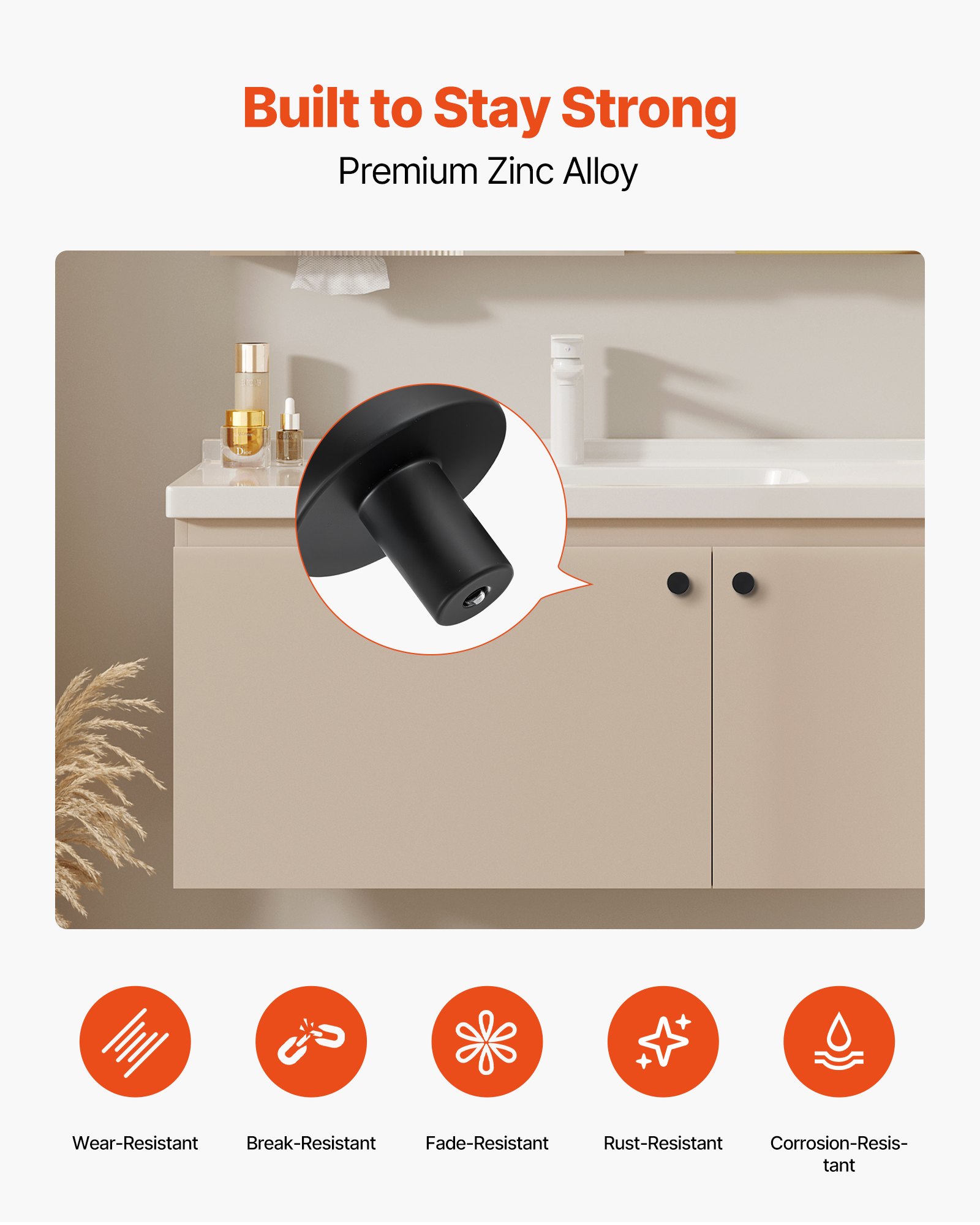 VEVOR Pomelli per Mobili, 10 Pezzi, Maniglie per Cassetti e Porte in Lega di Zinco, Pomelli Solidi a Forma di Fungo, Ferramenta per Armadietti con Viti per Bagno e Cucina, Nero, 32 mm