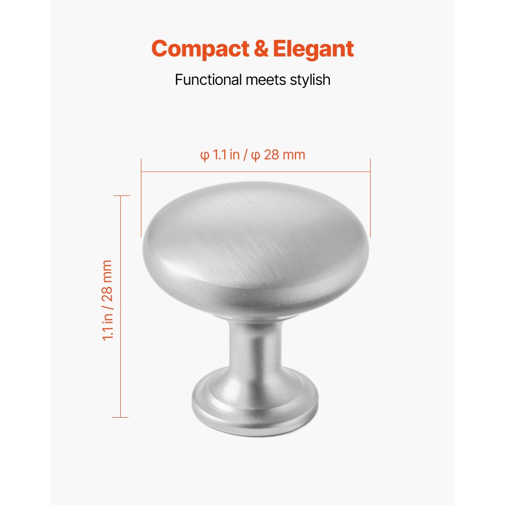 VEVOR Pomelli per Mobili, 25 Pezzi, Maniglie per Cassetti e Porte in Lega di Zinco, Pomelli Solidi a Forma di Fungo, Ferramenta per Armadietti con Viti per Bagno e Cucina, 28 mm Colore Nichel