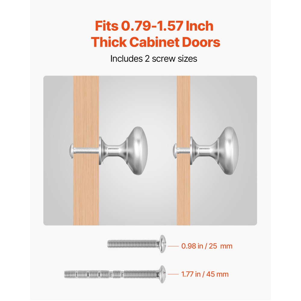 VEVOR Pomelli per Mobili, 25 Pezzi, Maniglie per Cassetti e Porte in Lega di Zinco, Pomelli Solidi a Forma di Fungo, Ferramenta per Armadietti con Viti per Bagno e Cucina, 28 mm Colore Nichel