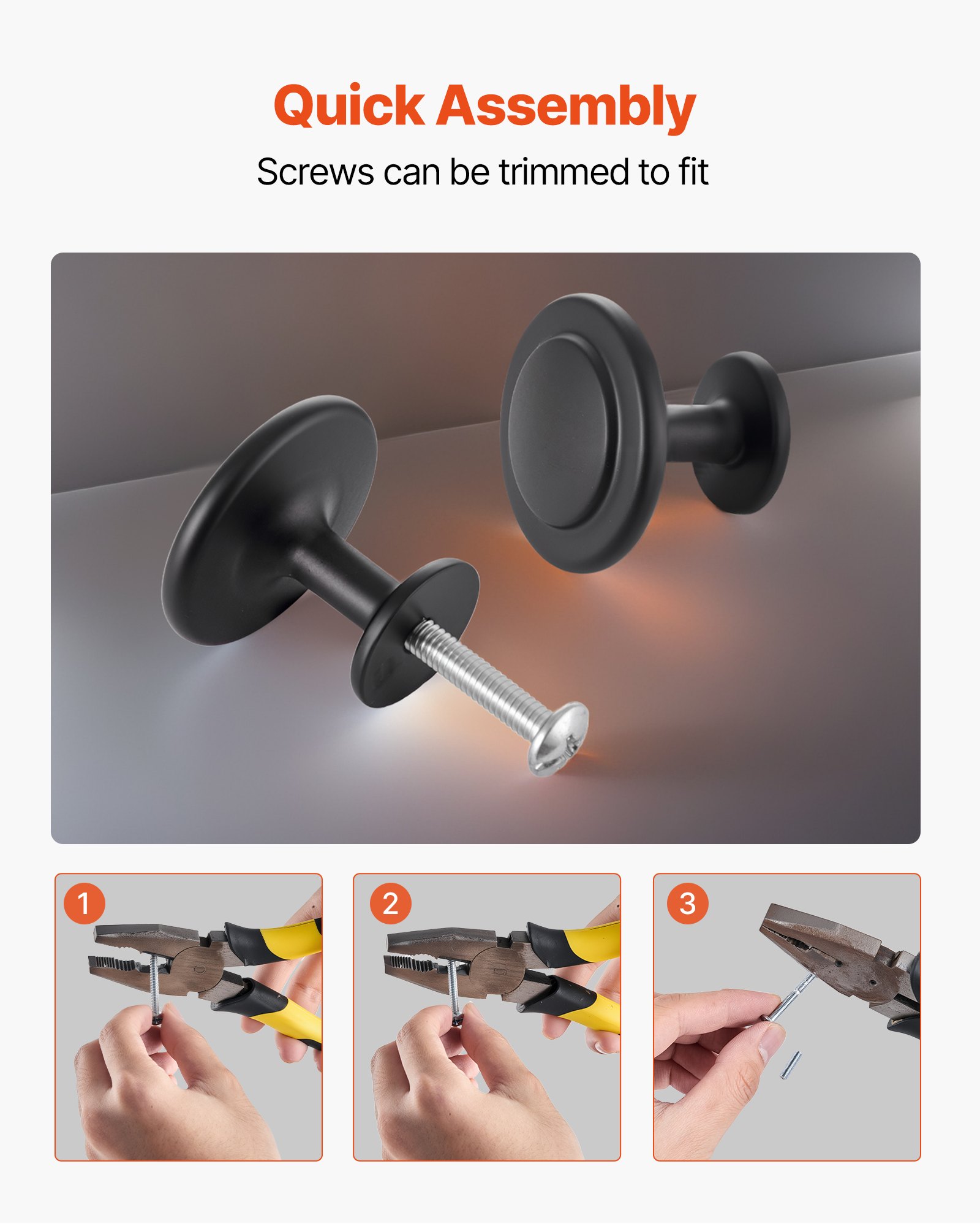 VEVOR Pomelli per Mobili, 30 Pezzi, Maniglie per Cassetti e Porte in Lega di Zinco, Pomelli Solidi a Forma di Fungo, Ferramenta per Armadietti con Viti per Bagno e Cucina, 31 mm Colore Nero