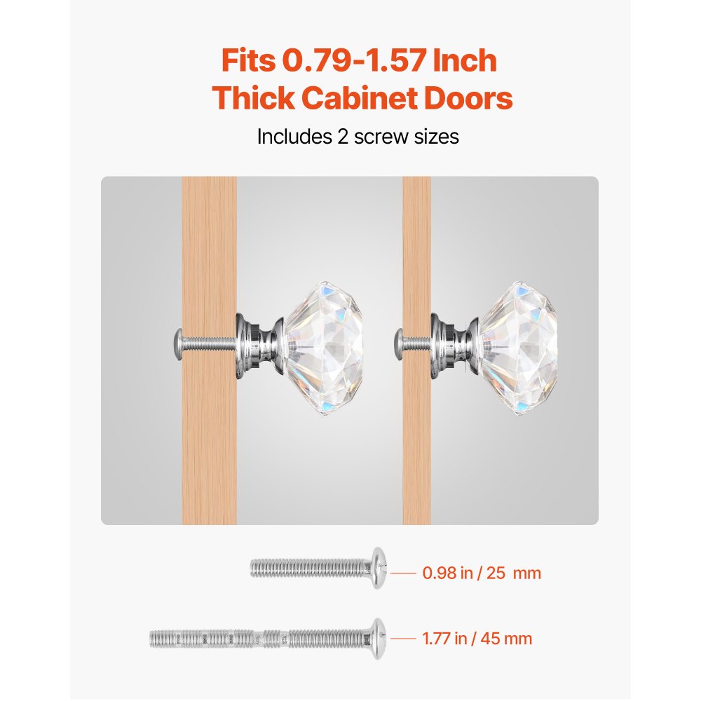 VEVOR Pomelli per Mobili, 12 Pezzi, Maniglie per Cassetti e Porte in Acrilico e Lega di Zinco da 31 mm, Pomelli Solidi con Diamanti, Ferramenta per Armadietti con Viti per Bagno e Cucina