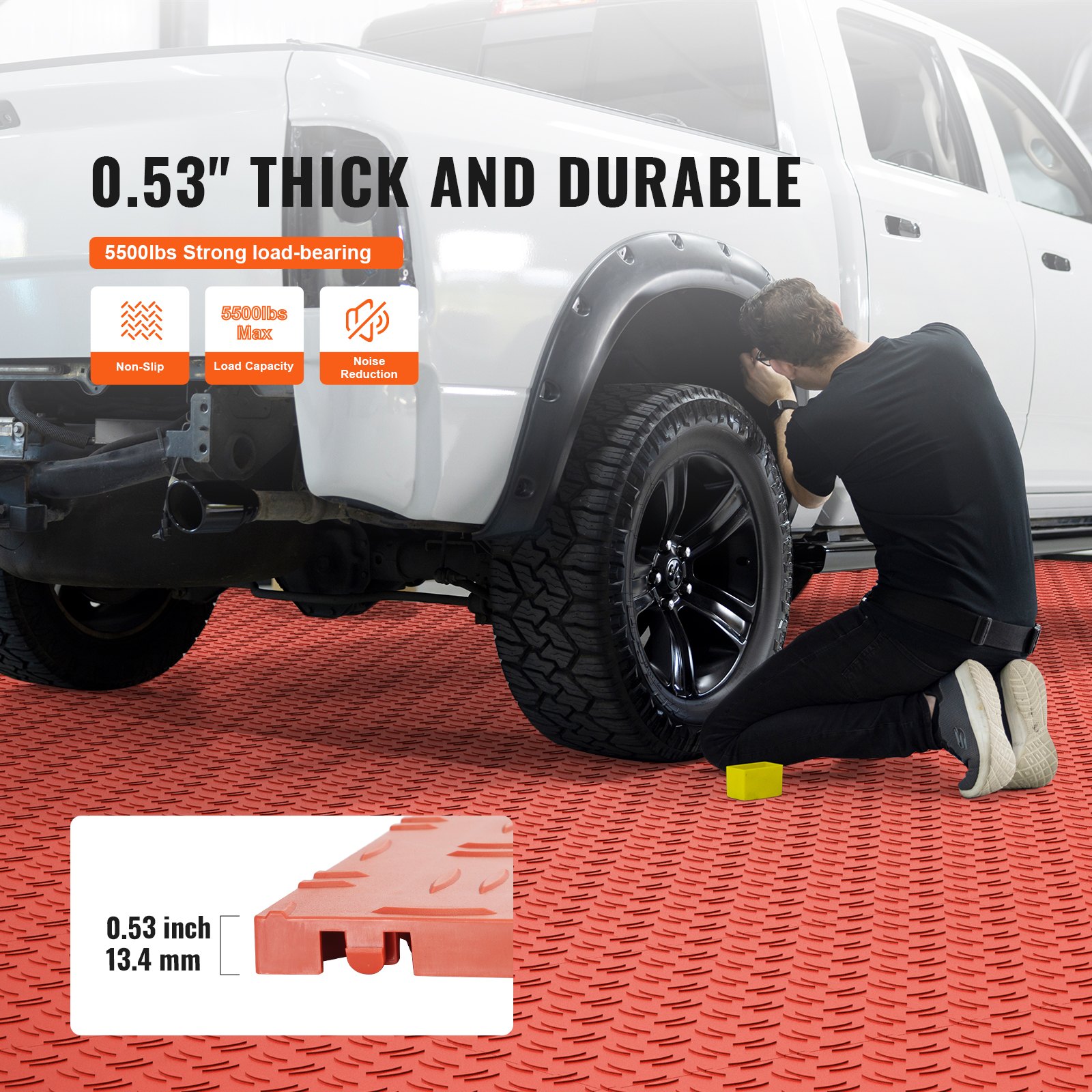 VEVOR Garage Floor Fittings, 305 x 305 x 13.4 mm, 50-piece set, industrial flooring, non-slip double-sided textured garage flooring, for garages, basements, repair shops, red