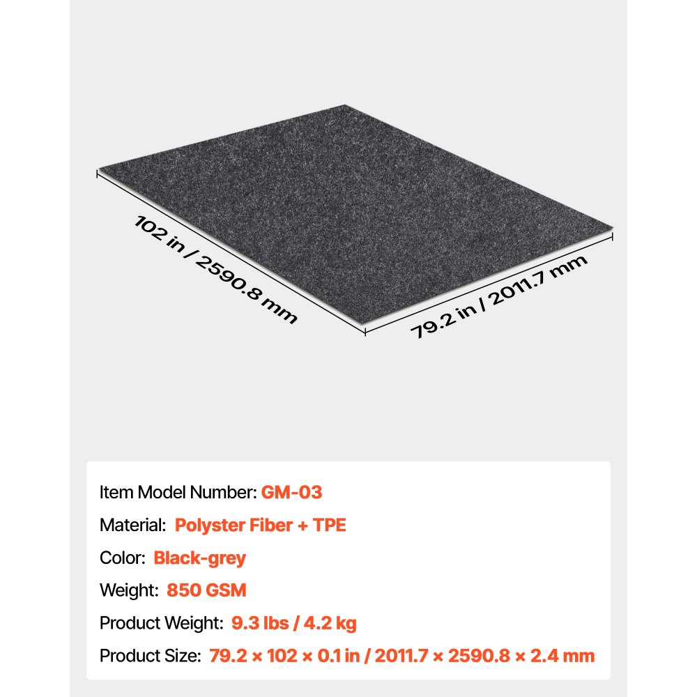 VEVOR Garage Floor Mat 2011.7 x 2590.8 x 2.4 mm Workshop Floor 820-850 g/m² Garage Floor Felt & TPE Oil Absorbing Mat Garage Mat Service Mat Floor Protection Floor Panels for Garage