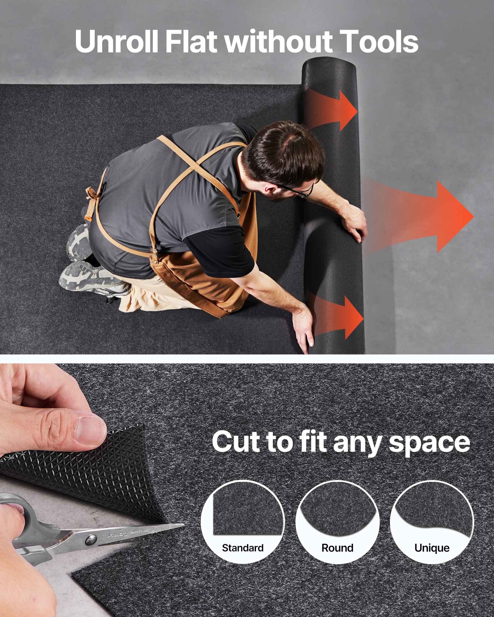 VEVOR Garage Floor Mat 2235.2 x 6096 x 2.4 mm Workshop Floor 820-850 g/m² Garage Floor Felt & TPE Oil Absorbing Mat Garage Mat Service Mat Floor Protection Floor Panels for Garage