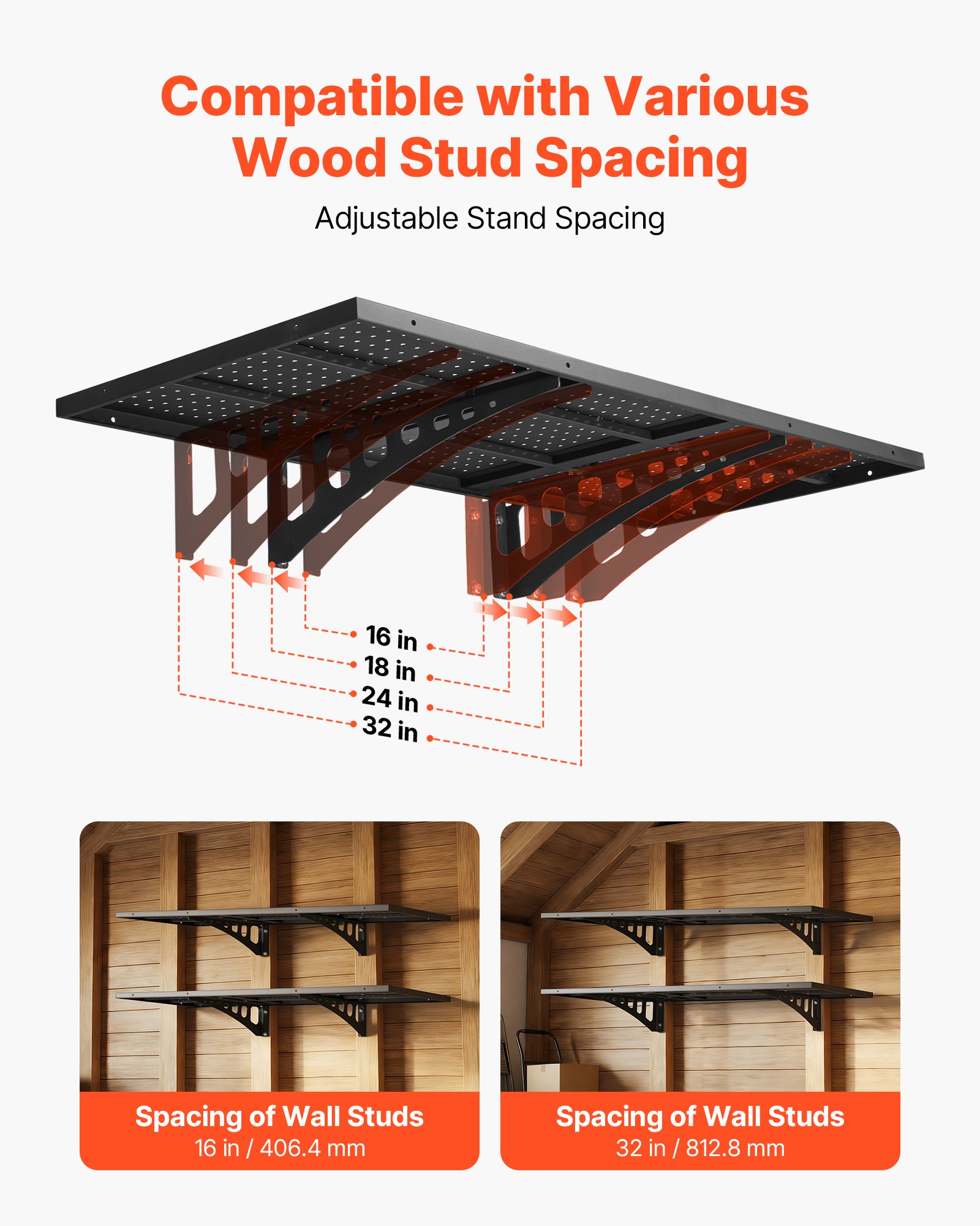 VEVOR Mensola da Parete Portaoggetti per Garage Officina 2 pezzi 122x50,3 cm, Pannelli Forati Scaffale Portaoggetti 2 Ripiani Carico Singolo 127 kg per Lavanderia Cucina Officina, Nero