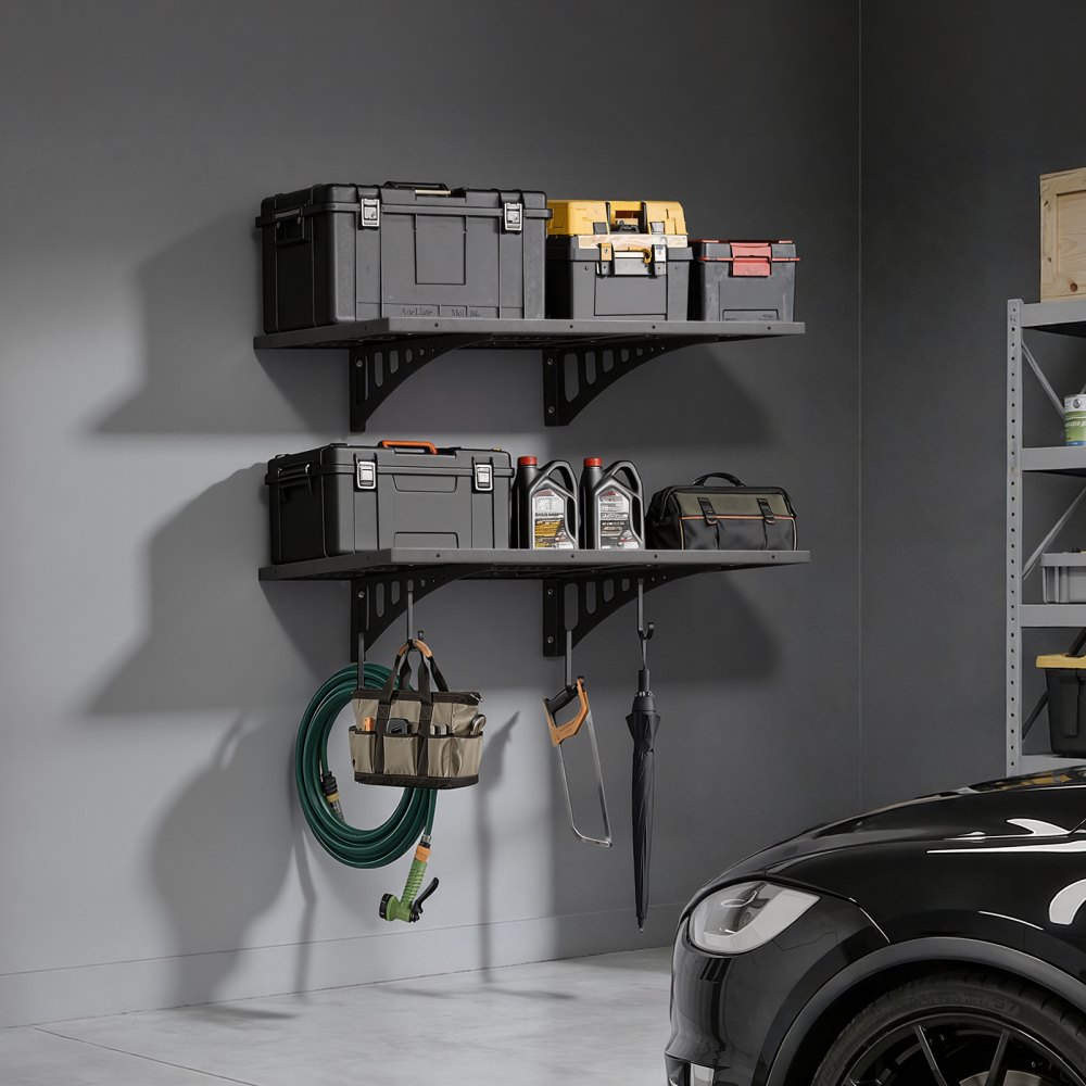 VEVOR Mensola da Parete Portaoggetti per Garage Pannelli Forati 2 pezzi 919,4x61,5 cm, Pannelli Forati da Parete Scaffale Portaoggetti Carico Singolo 127 kg, Officina Lavanderia Garage Cucina, Nero