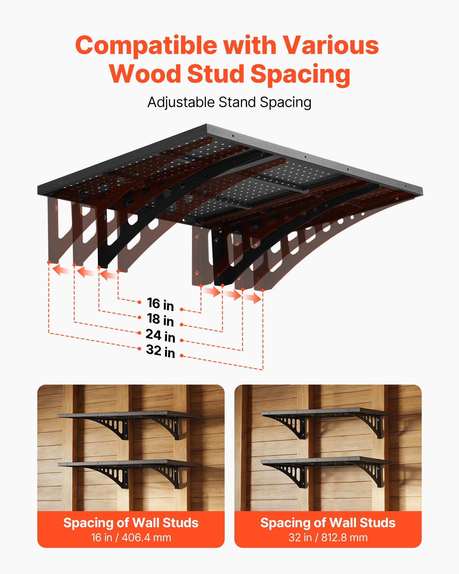VEVOR Mensola da Parete Portaoggetti per Garage Pannelli Forati 2 pezzi 919,4x61,5 cm, Pannelli Forati da Parete Scaffale Portaoggetti Carico Singolo 127 kg, Officina Lavanderia Garage Cucina, Nero