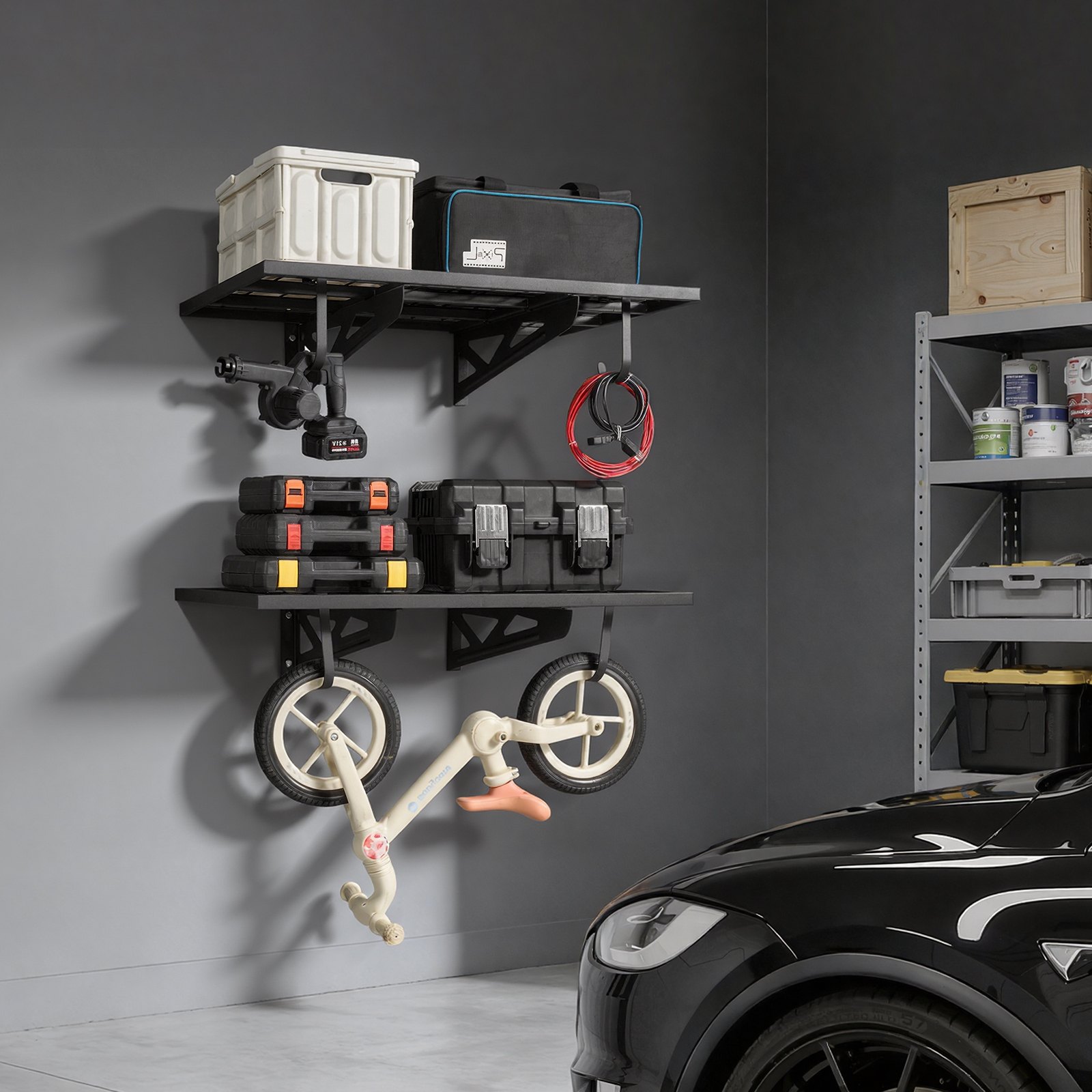 VEVOR Scaffale da Parete per Garage Portaoggetti 2 pezzi 91,4x62x21 cm con Ganci, Scaffale a Griglia da Muro per Garage Lavanderia Officina Carico Singolo max. 113 kg, Mensola da Parete, Nero