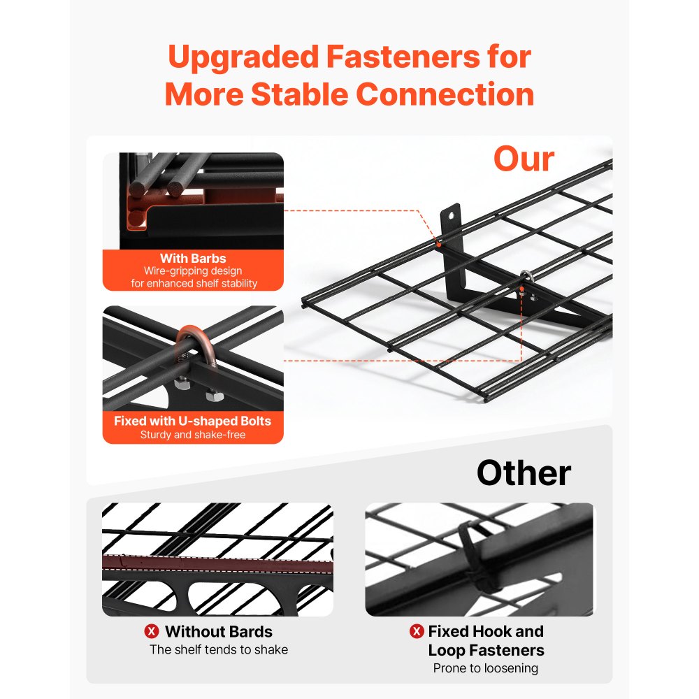 VEVOR Scaffale da Parete per Garage Portaoggetti 2 pezzi 183x31,5x12,2 cm, Scaffale a Griglia da Muro per Garage Lavanderia Officina Carico Singolo max. 136 kg, Rete da Parete Portaoggetti, Nero