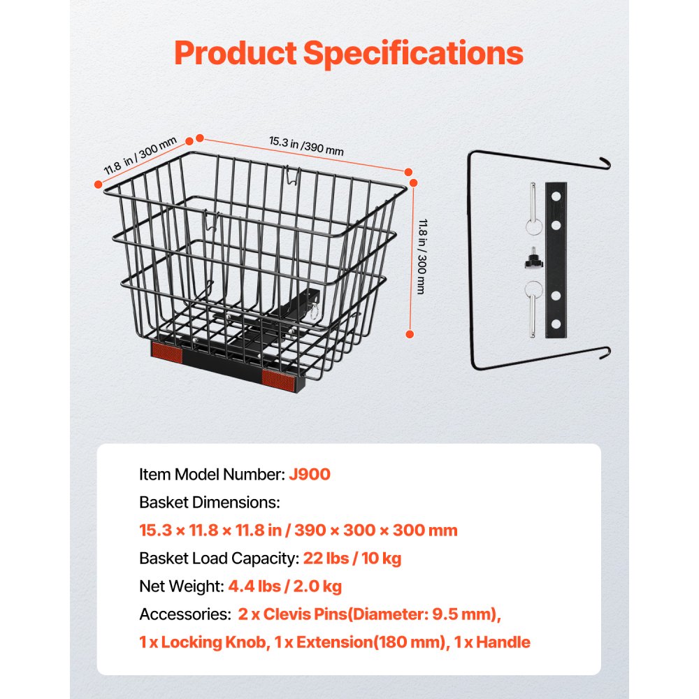 VEVOR Electric Mobility Scooter Rear Basket, 39x30x30 cm, Luggage Basket for Mobility Scooters, Works with 2.54 cm Receiver, Foldable Metal Wire Basket, Compatible with Most Mobility Scooters, Mobility Aid