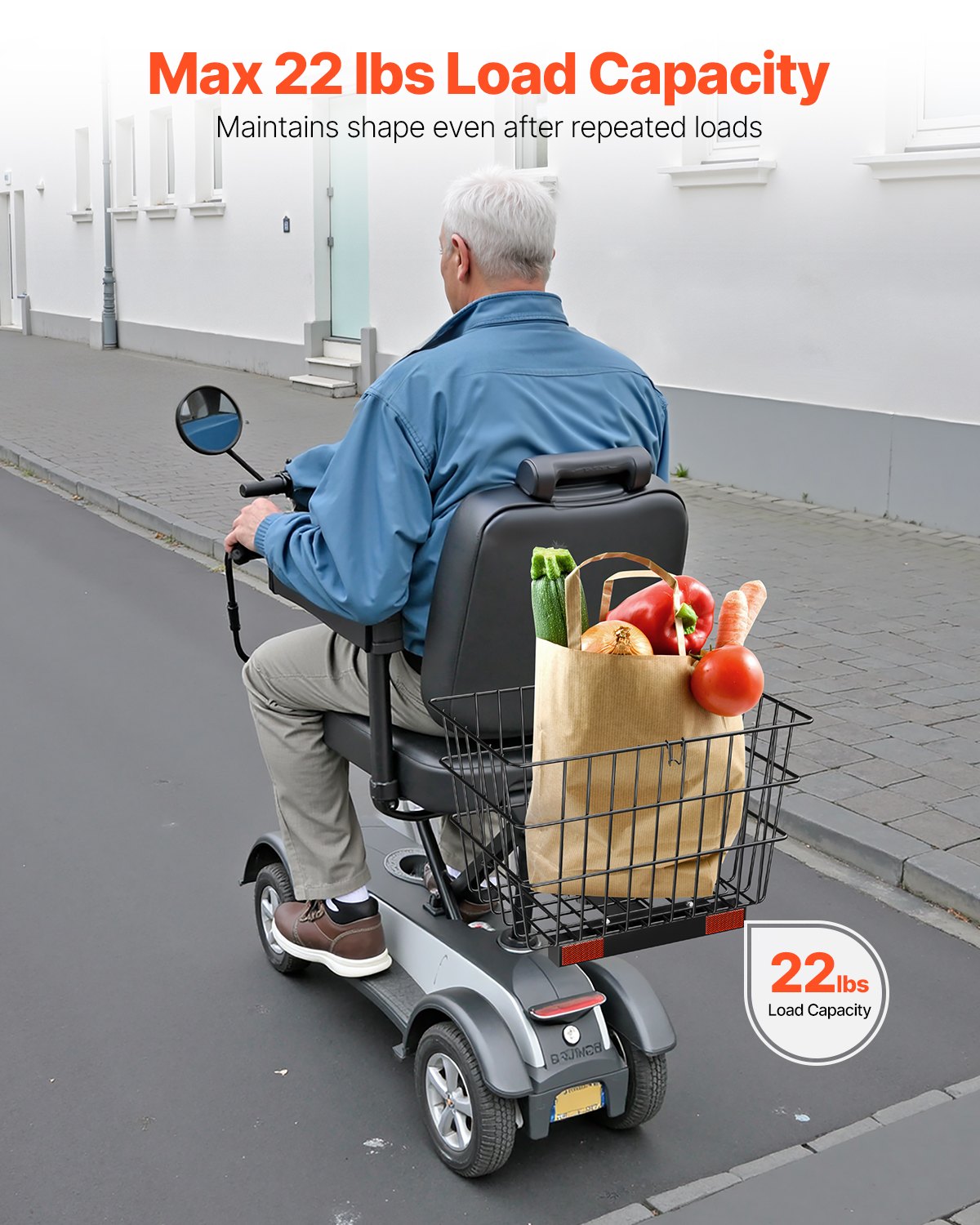VEVOR Electric Mobility Scooter Rear Basket, 39x30x30 cm, Luggage Basket for Mobility Scooters, Works with 2.54 cm Receiver, Foldable Metal Wire Basket, Compatible with Most Mobility Scooters, Mobility Aid