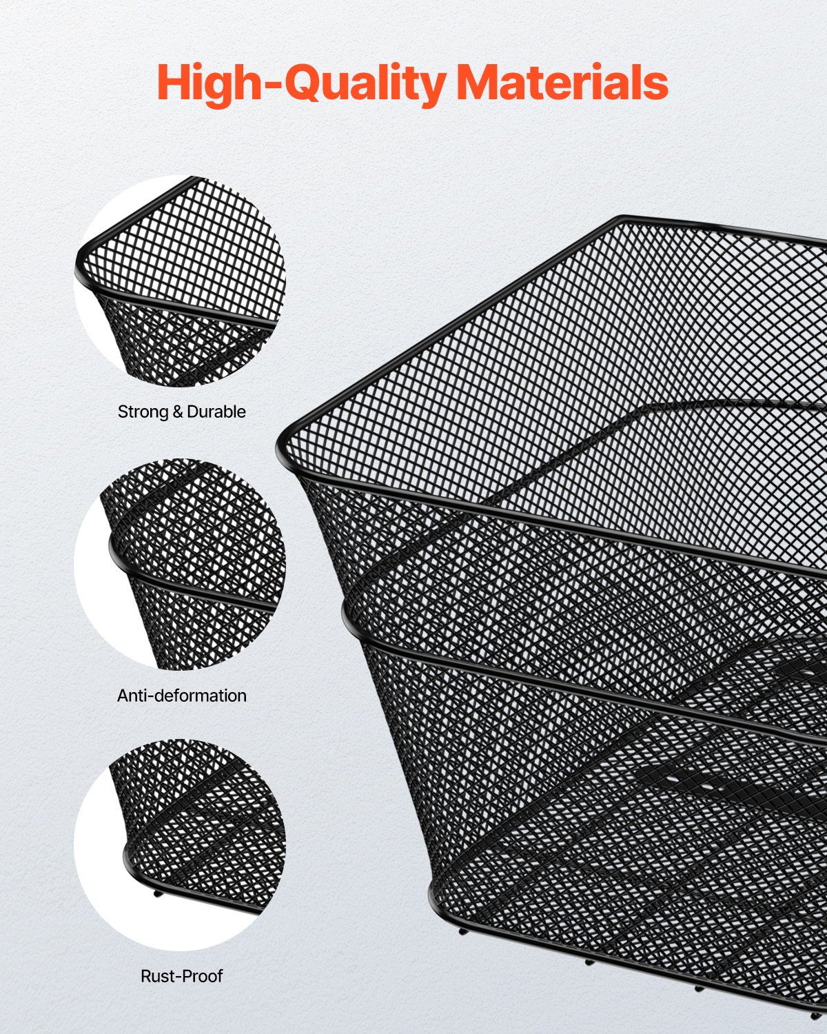 VEVOR Rear Bicycle Basket 39x31x21 cm, Wire Mesh Rear Basket with Cargo Net & Cover, Luggage Carrier Basket, Fits Most Bicycle Racks, Mounting Tool Included