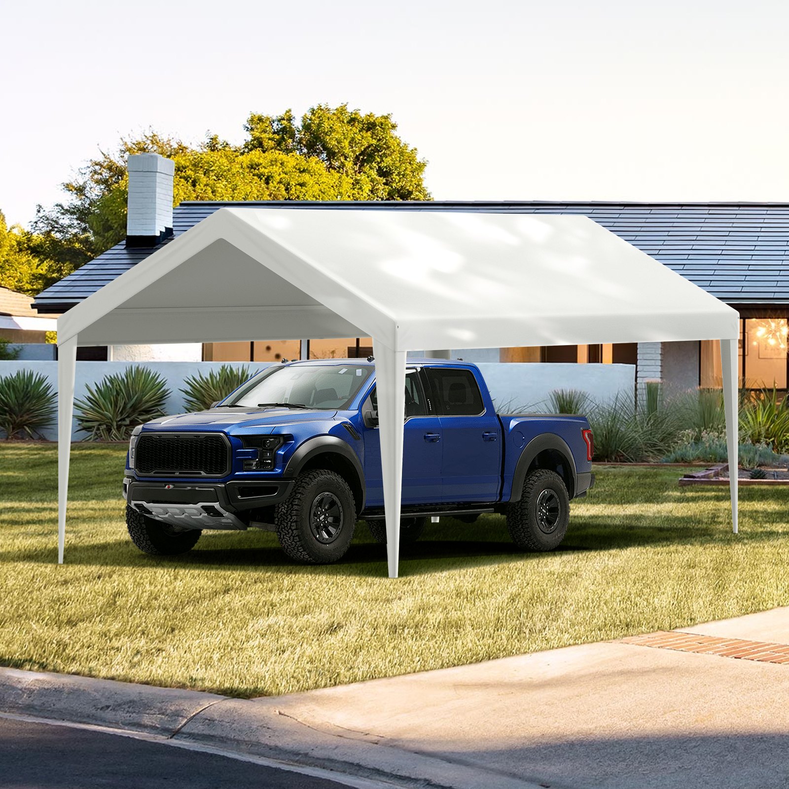 VEVOR Carport Garage Tent, 3 x 6 m, Garage Roof Tent, Waterproof and UV-Protected, Easy Installation with Tension Straps, White (Roof Cover Only, Frame Not Included)