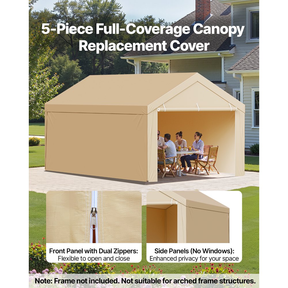 VEVOR Tettoia per Posto Auto Coperto, Telo Superiore per Tenda da Garage con Pareti Laterali 6,0 x 2,87 m, Resistente ai Raggi UV Impermeabile, con Passeggini a Sfera, Telaio non Incluso, Beige