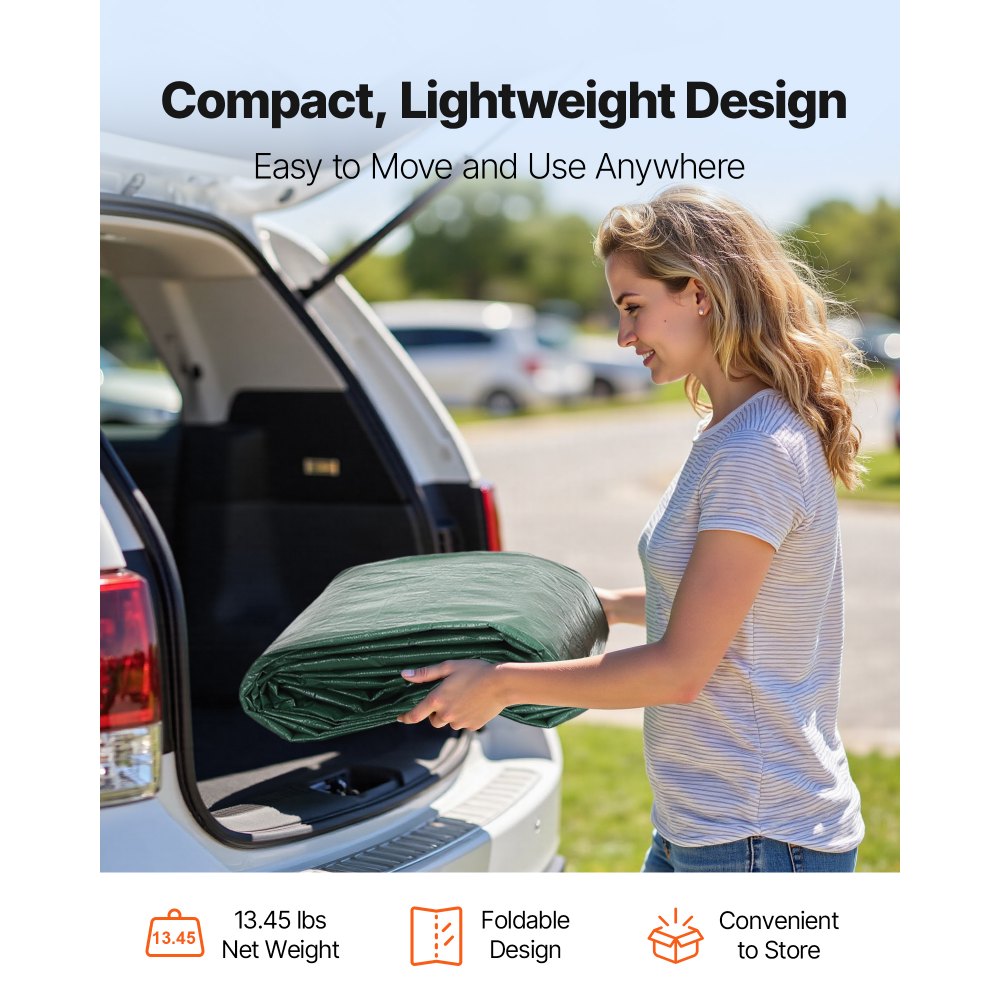 VEVOR Carport Replacement Canopy, 3 x 6 m Potable Garage Tent Top Tarp, UV-Resistant & Waterproof Car Shelter Tarp, Heavy Duty Car Port Cover with Ball Buggees, Dark Green, Frame Not Included