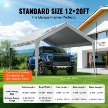 VEVOR Telo di ricambio per tenda da sole per posto auto coperto, telo per tenda da garage 20'x 12', protezione UV impermeabile, elastici a sfera, grigio (solo copertura superiore, telaio non incluso)