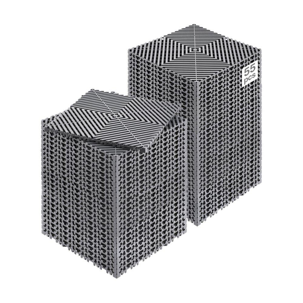 VEVOR Tappetino di Drenaggio ad Incastro 310 x 310 mm Cuscino ad Incastro Modulare da 55 Pezzi, Piastrelle per Pavimenti di Drenaggio Grigio Antiscivolo e Tappetino per Doccia, per Garage Giardino