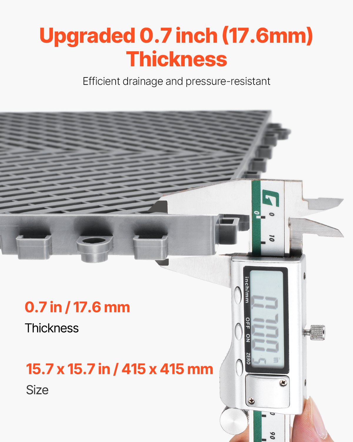 VEVOR Tappetino di Drenaggio ad Incastro 415 x 415 mm Tappetini di Drenaggio con Giunzioni 24 Pezzi, Piastrelle per Pavimenti di Drenaggio Grigio Antiscivolo e Tappetino per Doccia, per Garage Cucina