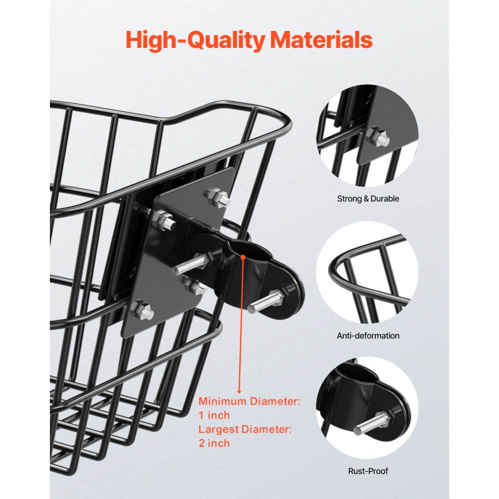 VEVOR Cestino Anteriore per Bici Monopattino Elettrico, Accessori con Staffa Fissa e Portata 9 kg, Cestino in Acciaio Solido per Trasportare Animali Frutta Alimentari, 245 x 215 x 180 mm
