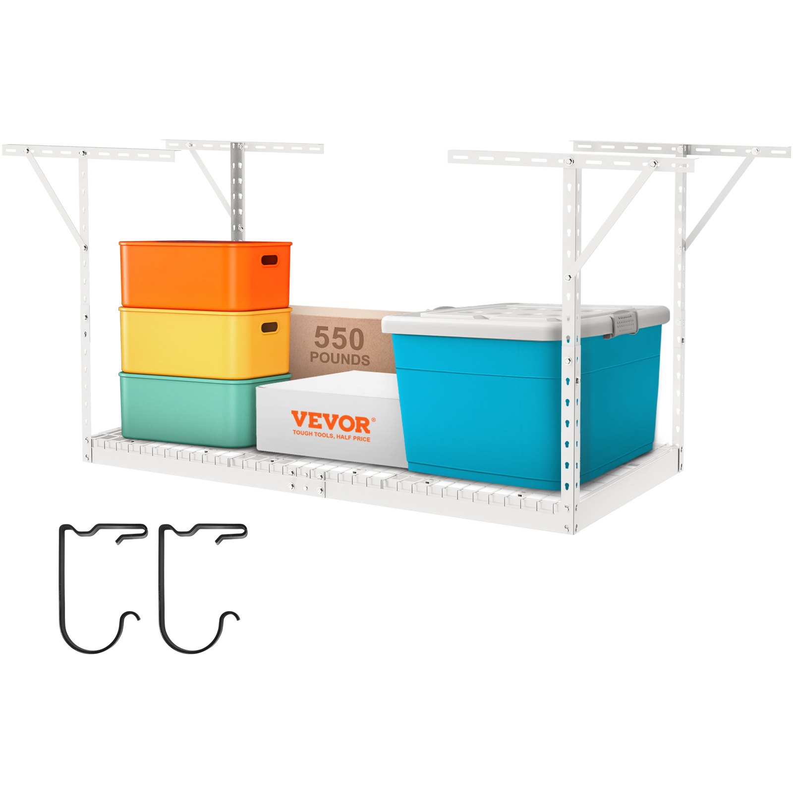 VEVOR Scaffale per garage sopraelevato, 36x72 pollici, Scaffali per garage regolabili per carichi pesanti in acciaio laminato a freddo, Organizzazione, carico 550 libbre, 22''-40", Bianco