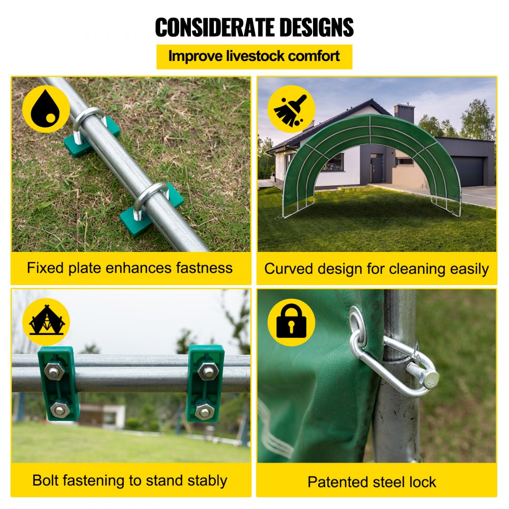 VEVOR Tenda per Bestiame Animali Pascoli in PVC Impermeabile da Fattoria Altezza 1,68 m, Capannone con Tenda ad Arco per Allevamento di Cavalli Pecore Asini Capre, Tendone per Bestiame Impermeabile