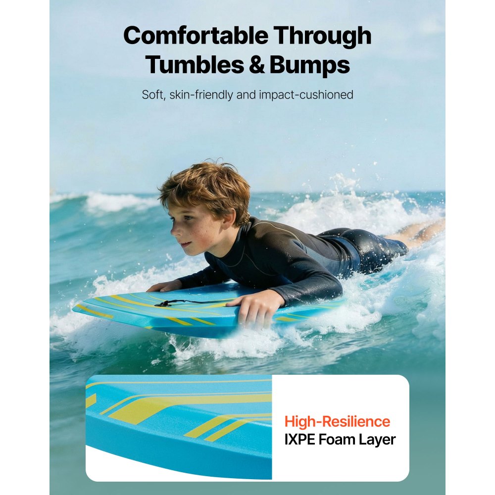 VEVOR Tavola Bodyboard 105,5 x 52 cm Tavola da Onda in IXPE HDPE in Schiuma EPS Tavolina da Surf con Laccio da Polso, Protezione UV per Principianti Carico max 82 kg, Tavolina Nuoto da Mare