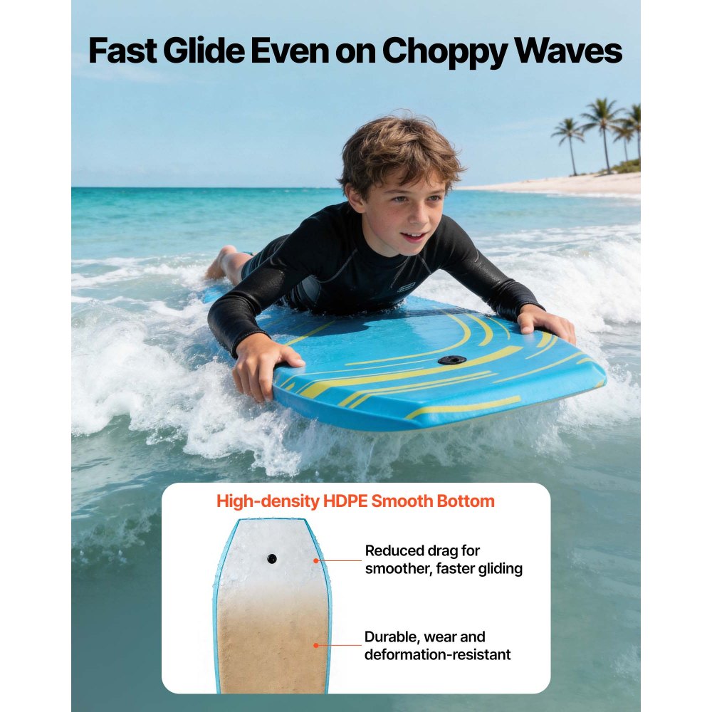 VEVOR Tavola Bodyboard 105,5 x 52 cm Tavola da Onda in IXPE HDPE in Schiuma EPS Tavolina da Surf con Laccio da Polso, Protezione UV per Principianti Carico max 82 kg, Tavolina Nuoto da Mare