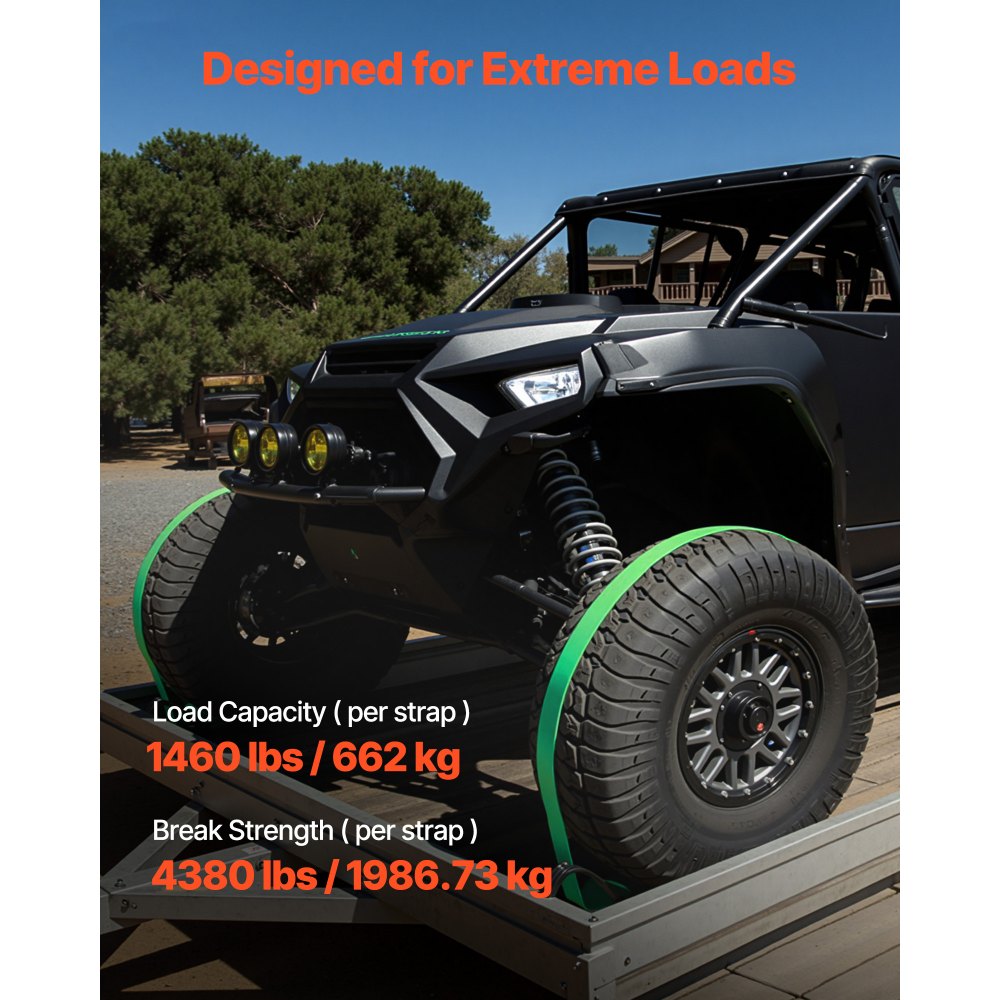 VEVOR Cinghie a Cricchetto di Fissaggio per Auto 50,8 x 2438,4 mm con Fibbia e Resistenza alla Trazione di 1986,73 kg e Capacità di Carico di 662 kg, Cinghia di Fissaggio per Ruote, SUV, Rimorchi