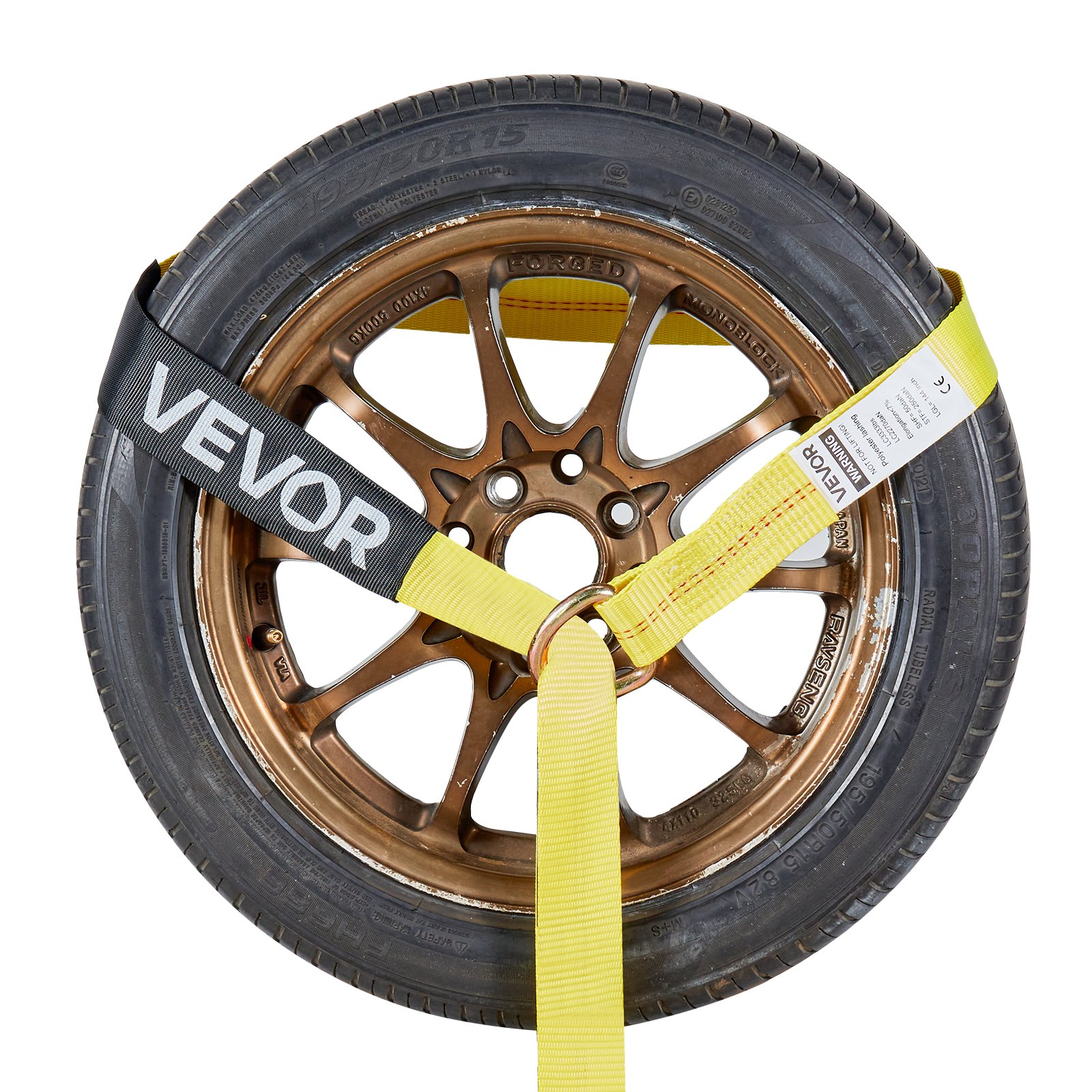 VEVOR Cinghie di Fissaggio per Pneumatici 50,8 x 2438,4 mm con Gancio a Molla Trazione max. 4540 kg Capacità di Carico da 1512 kg, Cinghie di Tensionamento per Pneumatici, Giallo