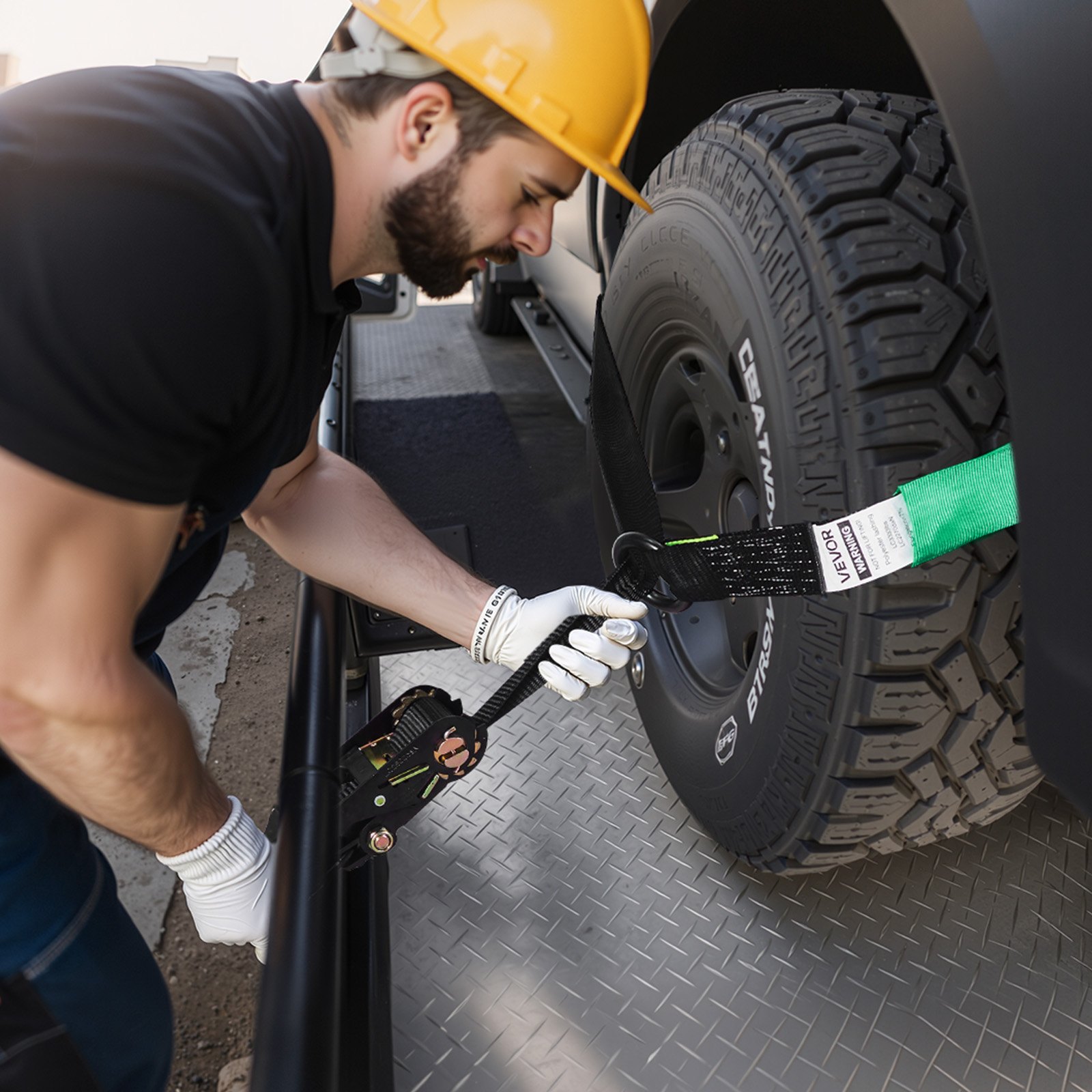 VEVOR Cinghie di Fissaggio per Pneumatici 50,8 x 3048 mm con Ganci per Impieghi Gravosi Resistenza alla Trazione di 4540 kg Capacità di Carico di 1512 kg, Cinghie di Tensionamento per SUV Rimorchi