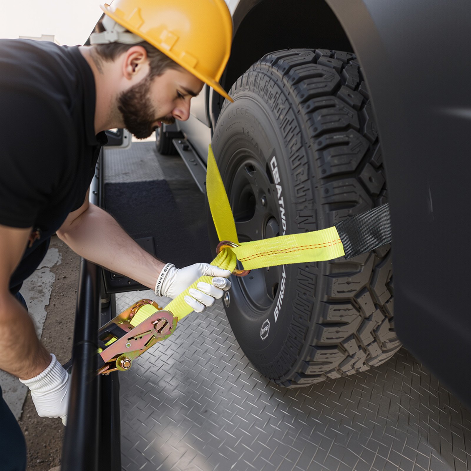 VEVOR Cinghie di Fissaggio per Pneumatici di Rimorchio 50,8 x 3048 mm con Gancio e O-squillo per Impieghi Gravosi, Resistenza alla Trazione di 4540 kg e Capacità di Carico di 1512 kg, Giallo