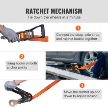 VEVOR Kit Cinghie di Ancoraggio a Cricchetto, Cinghie per Pneumatici 2" x 120", Carico di Lavoro 5512 LBS, Resistenza alla Rottura 11023 LBS, Auto per Autovetture, Camion, Rimorchio